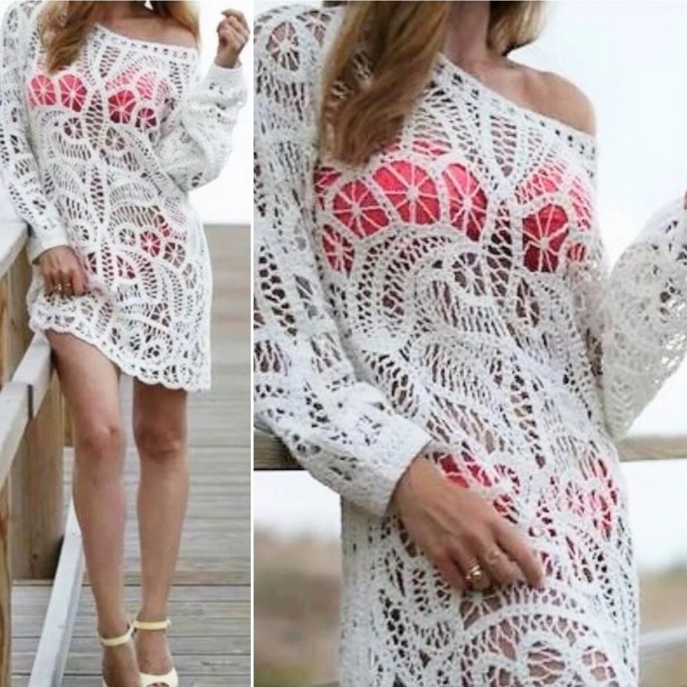 ZARA KNIT LIMITED EDITION ECRU CROCHET BEACH COVER UP TUNIC
DRESS SIZE M